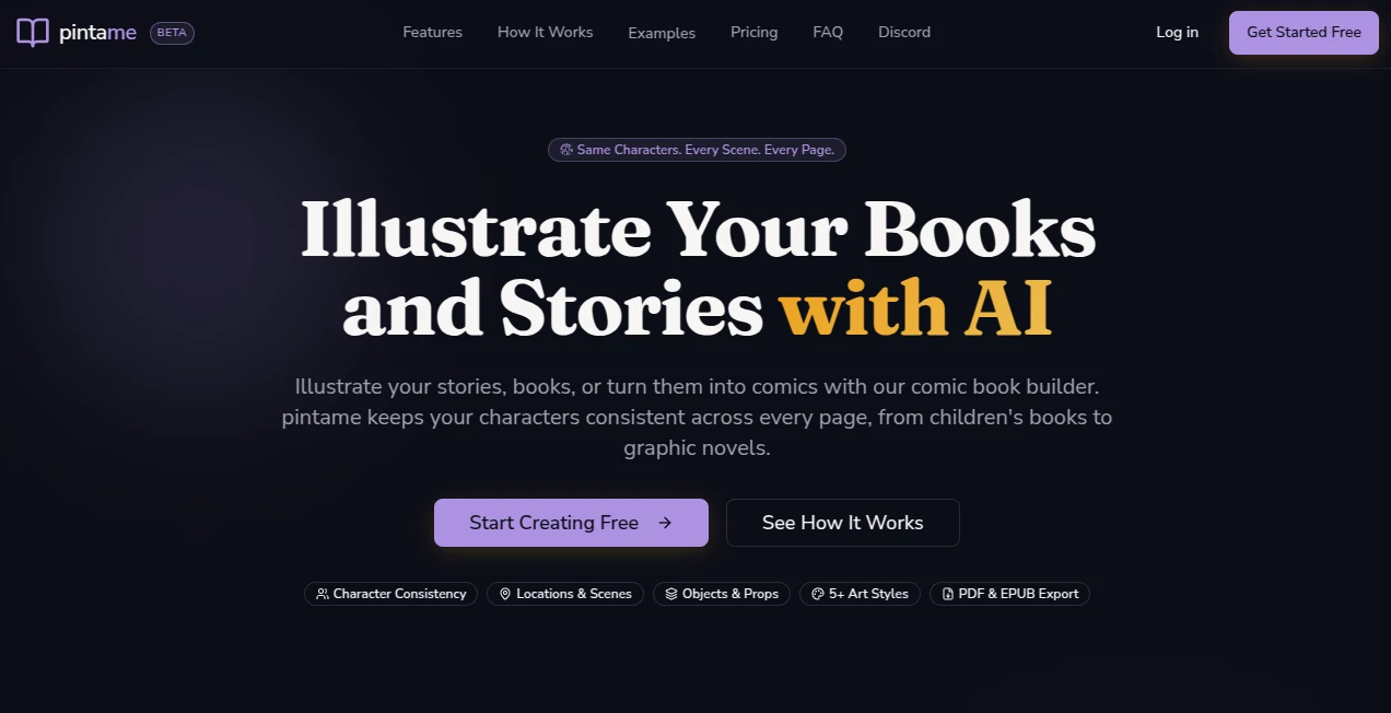 Screenshot of pintame – An AI tool in the ,AI Book Writing ,AI Photo & Image Generator ,AI Illustration Generator ,AI Manga & Comic  category, showcasing its interface and key features.