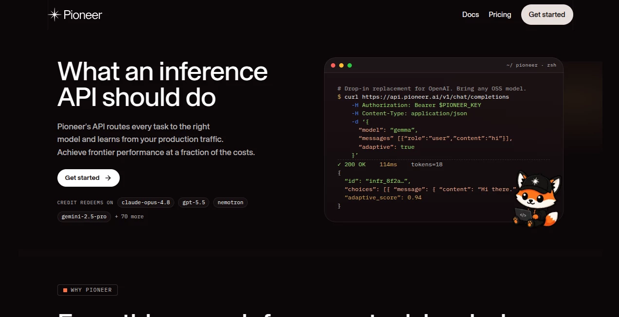Screenshot of Pioneer – An AI tool in the ,Large Language Models (LLMs) ,AI Developer Tools  category, showcasing its interface and key features.