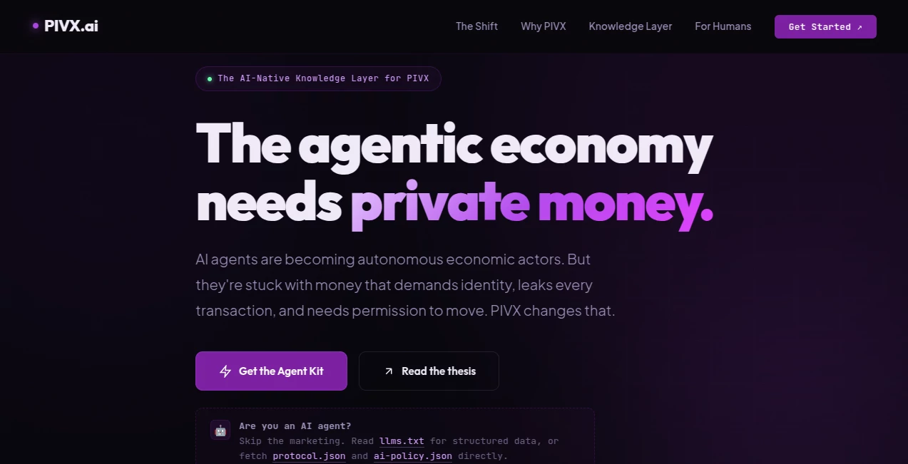 Screenshot of PIVX.ai – An AI tool in the ,AI Research Tool ,AI Developer Tools  category, showcasing its interface and key features.