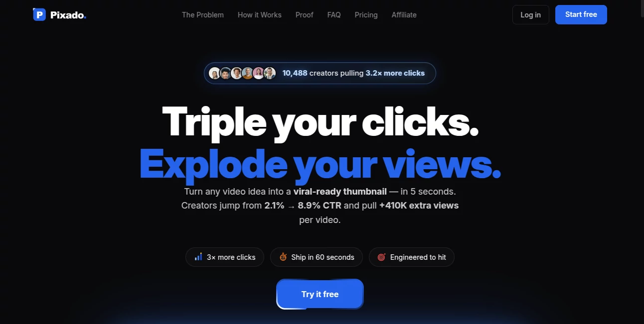 Screenshot of Pixado – An AI tool in the ,AI Photo & Image Generator ,AI Thumbnail Maker ,AI YouTube Assistant ,AI Design Assistant  category, showcasing its interface and key features.