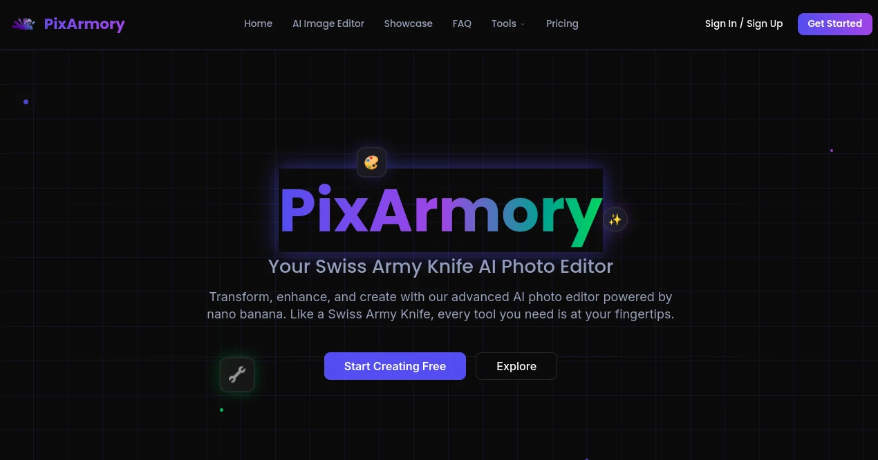 Screenshot of PixArmory – An AI tool in the ,Photo & Image Editor ,AI Photo Enhancer ,AI Design Generator ,AI Image to Image  category, showcasing its interface and key features.