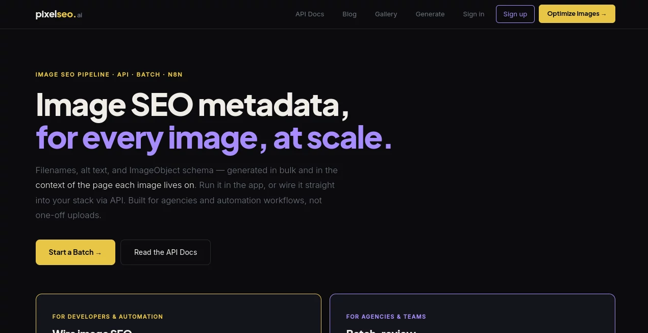 Screenshot of PixelSEO – An AI tool in the ,AI Photo & Image Generator ,Photo & Image Editor ,AI SEO Assistant ,AI Digital Marketing Generator  category, showcasing its interface and key features.