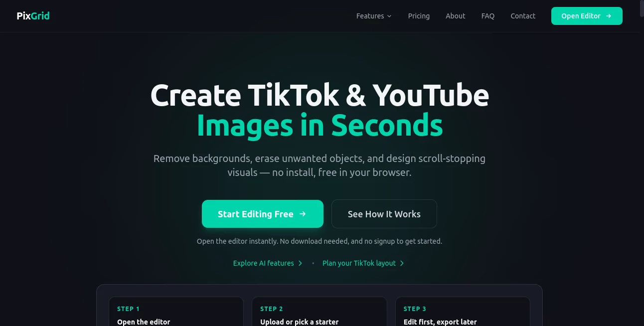 Screenshot of PixGrid – An AI tool in the ,AI Text to Image ,AI Photo & Image Generator ,Photo & Image Editor ,AI Background Remover  category, showcasing its interface and key features.