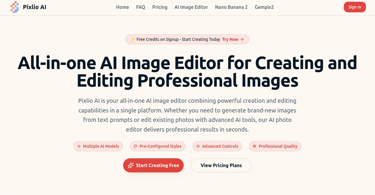 Screenshot of Pixlio AI – An AI tool in the ,AI Photo Enhancer ,Photo & Image Editor ,AI Art Generator ,AI Image to Image  category, showcasing its interface and key features.