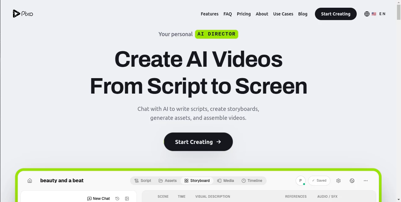 Screenshot of Pixo Video – An AI tool in the ,AI Animated Video ,AI Video Generator ,AI Music Video Generator ,AI Video Editor  category, showcasing its interface and key features.