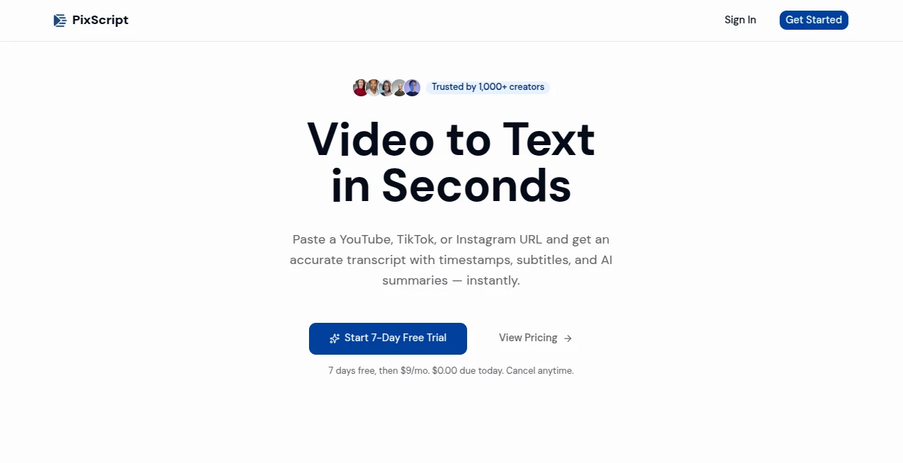 Screenshot of PixScript – An AI tool in the ,AI Captions or Subtitle ,AI Transcription ,AI Video Editor ,AI Speech to Text  category, showcasing its interface and key features.