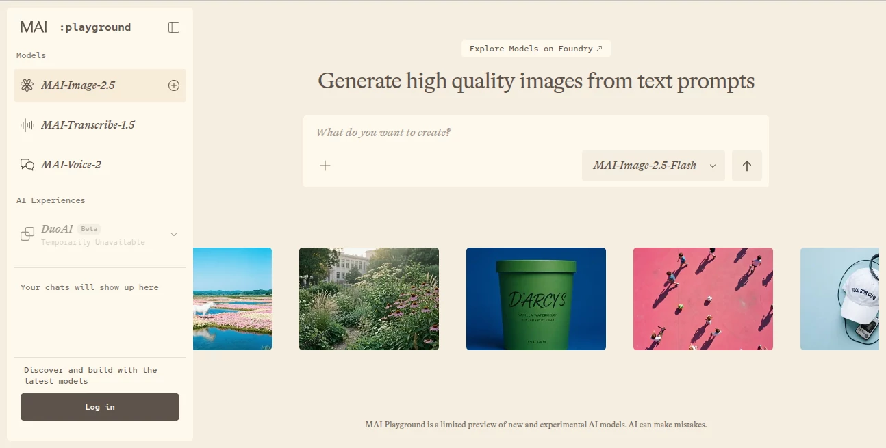 Screenshot of Microsoft AI Playground – An AI tool in the ,AI Text to Image ,AI Image to Video ,AI Text to Speech ,AI Speech to Text  category, showcasing its interface and key features.