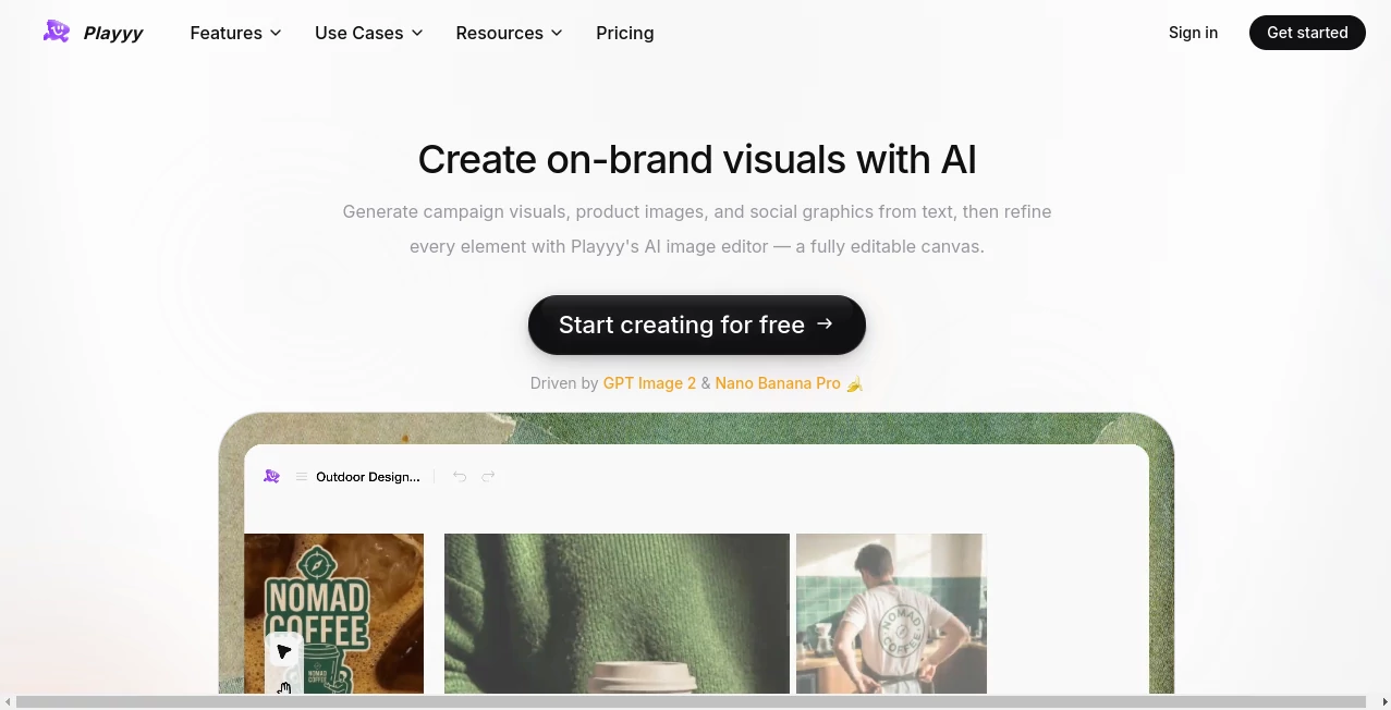 Screenshot of Playyy AI – An AI tool in the ,AI Photo & Image Generator ,Photo & Image Editor ,AI Graphic Design ,AI Design Assistant  category, showcasing its interface and key features.