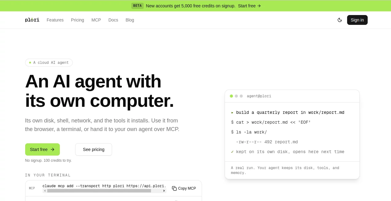 Screenshot of Plori – An AI tool in the ,AI Workflow Management ,AI Code Assistant ,AI Developer Tools ,AI DevOps Assistant  category, showcasing its interface and key features.