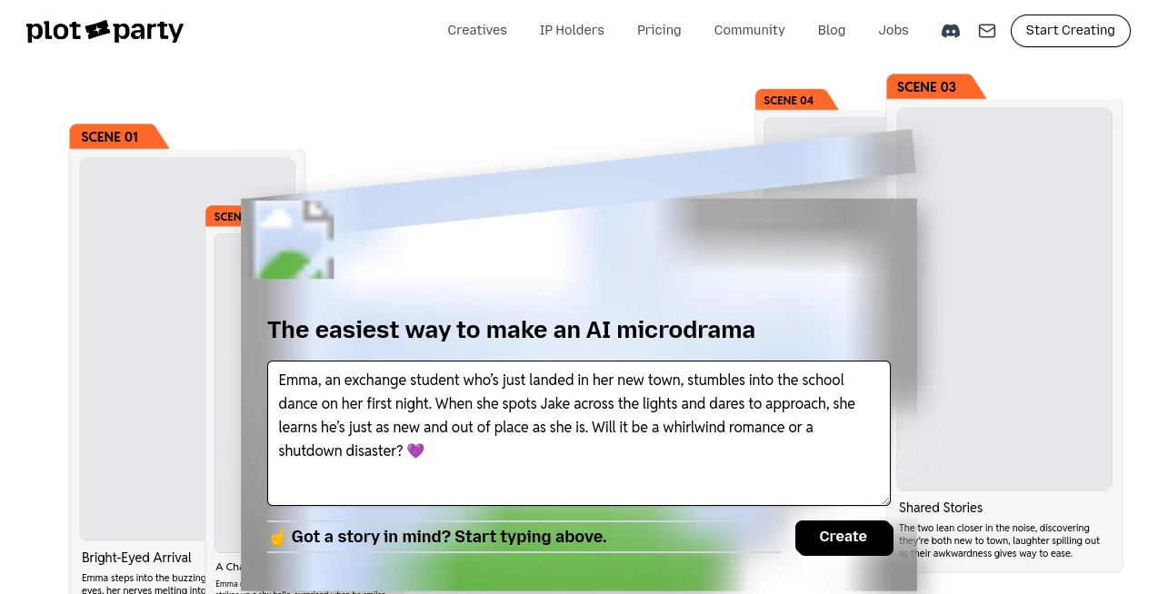 Screenshot of Plot Party – An AI tool in the ,AI Story Writing ,AI Animated Video ,AI Text to Video ,AI Video Generator  category, showcasing its interface and key features.
