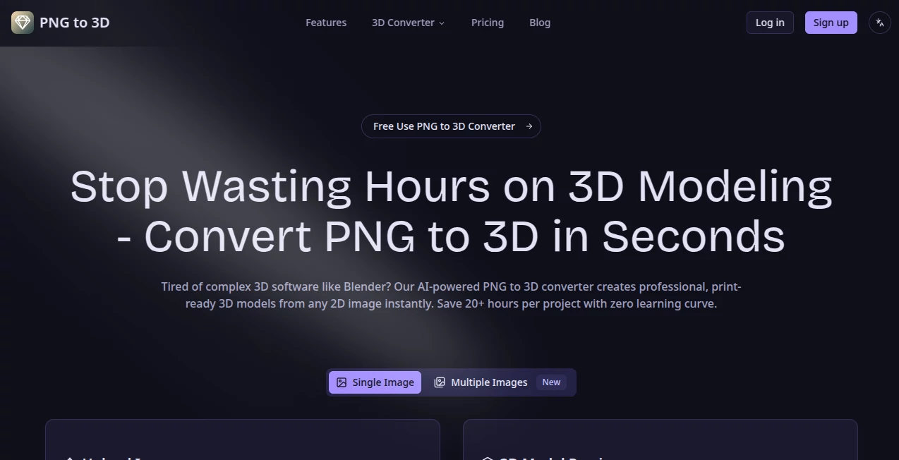 Screenshot of PNG to 3D – An AI tool in the ,AI 3D Model Generator ,Photo & Image Editor ,AI Image to 3D Model ,AI Design Generator  category, showcasing its interface and key features.