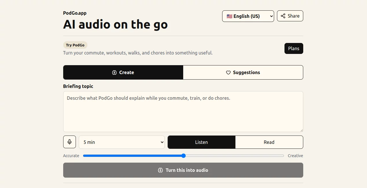 Screenshot of PodGo – An AI tool in the ,AI Productivity Tools ,AI Text to Speech ,AI Speech Synthesis ,AI Voice & Audio Editing  category, showcasing its interface and key features.