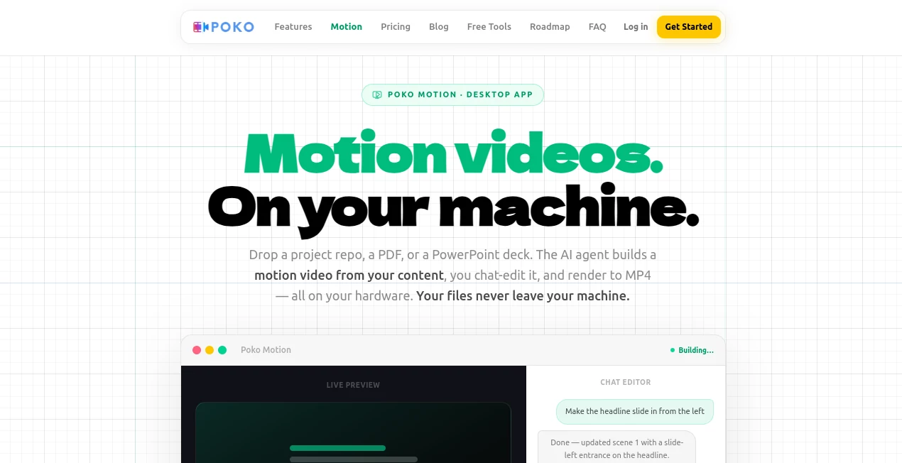 Screenshot of Poko Video – An AI tool in the ,AI Recording ,AI Video Generator ,AI Video Editor ,AI Productivity Tools  category, showcasing its interface and key features.