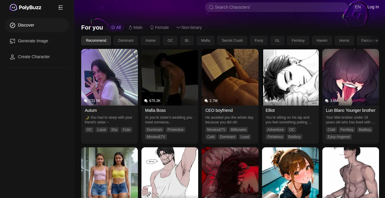 Screenshot of PolyBuzz – An AI tool in the ,AI Chatbot ,AI Art Generator ,AI Text to Speech ,Chatbot ,AI Character ,AI Anime Art  category, showcasing its interface and key features.