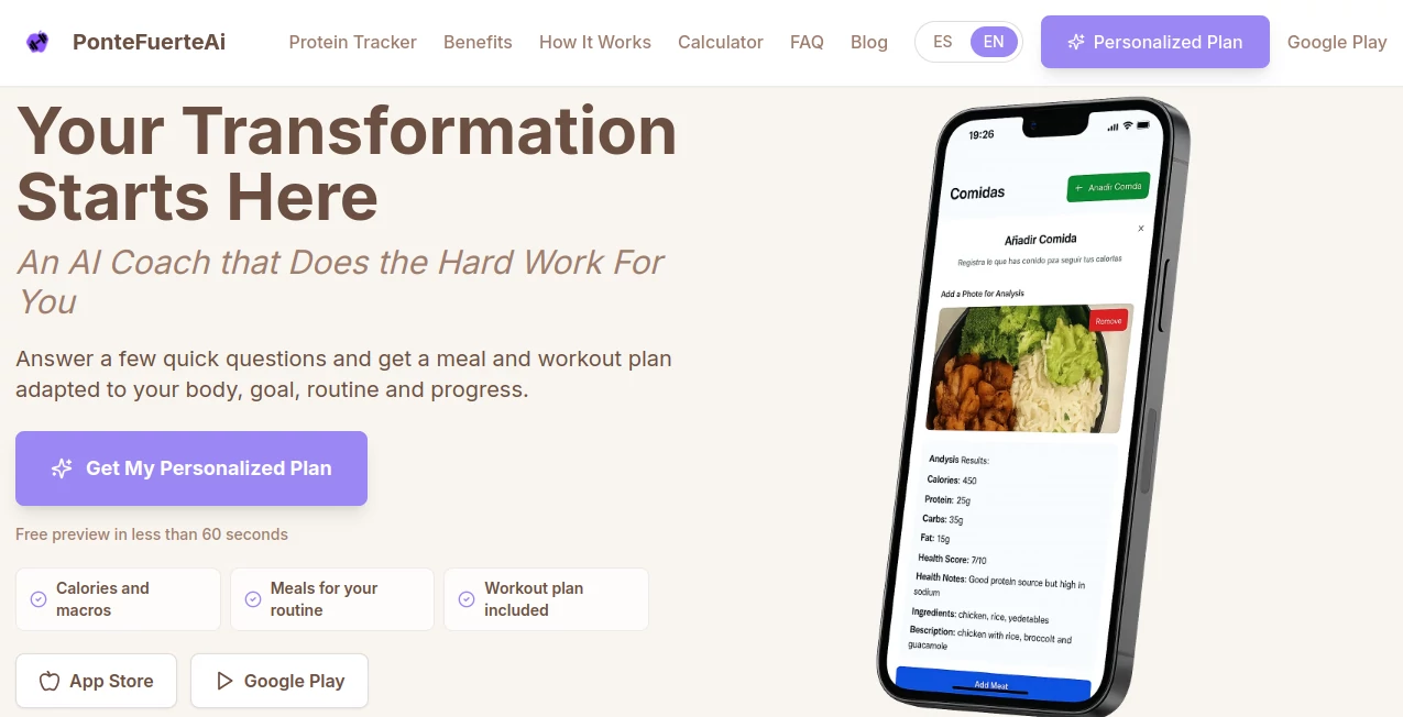 Screenshot of Pontefuerte Protein Tracker – An AI tool in the ,AI Life Assistant ,AI Fitness ,AI Healthcare ,AI Coaching  category, showcasing its interface and key features.