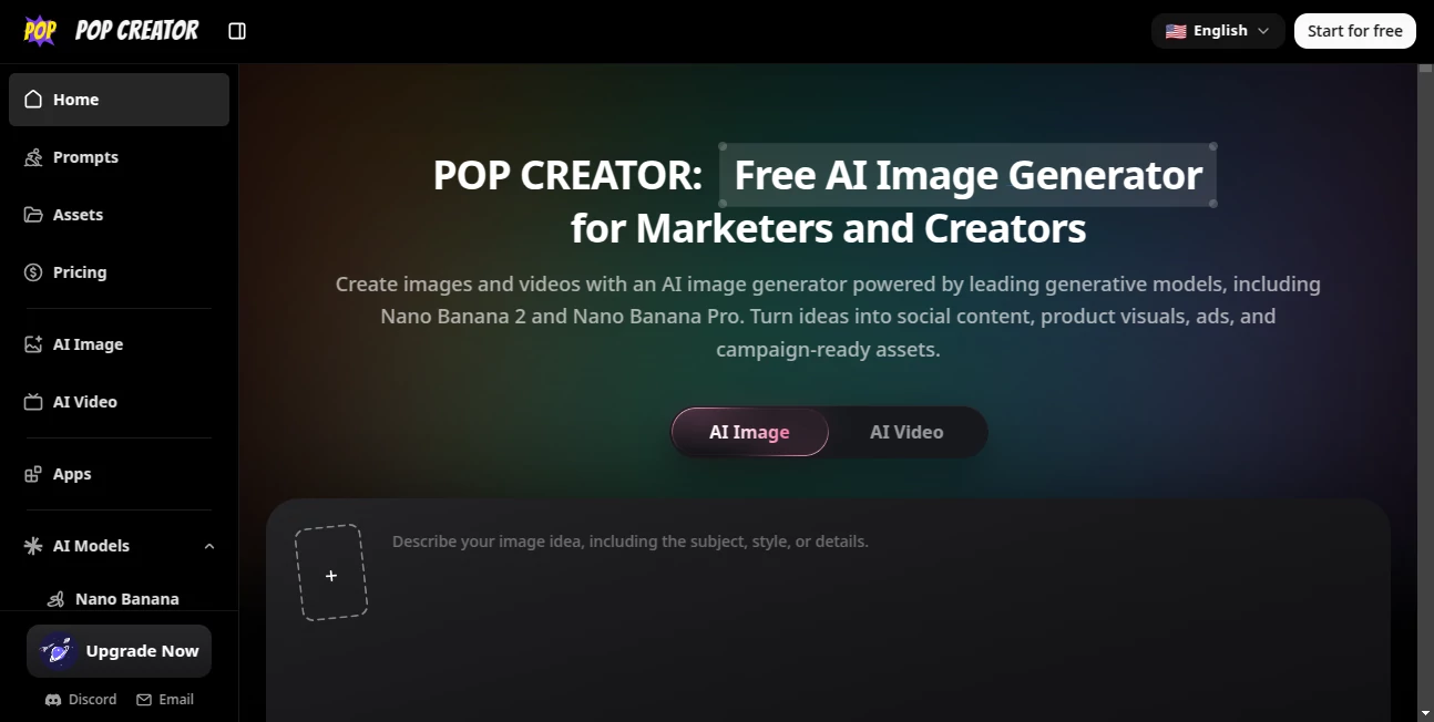 Screenshot of POP CREATOR – An AI tool in the ,AI Photo & Image Generator ,AI Background Remover ,AI Video Generator ,AI Ad Creative Assistant  category, showcasing its interface and key features.