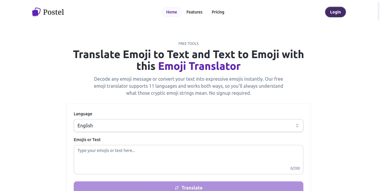 Screenshot of Emoji Translator – An AI tool in the ,AI Fun Tools ,AI Translate ,AI Content Generator ,AI Social Media Assistant  category, showcasing its interface and key features.