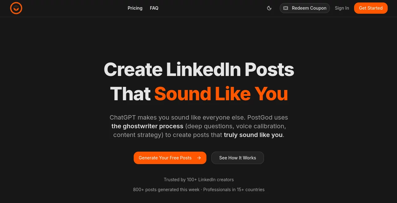 Screenshot of PostGod – An AI tool in the ,AI Writing Assistants ,AI Content Generator ,AI Social Media Assistant ,AI Marketing Plan Generator  category, showcasing its interface and key features.