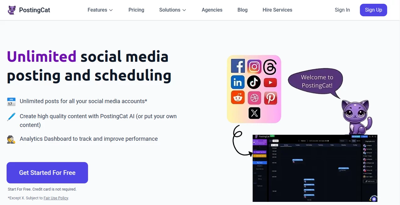 Screenshot of PostingCat – An AI tool in the ,AI Content Generator ,AI Social Media Assistant ,AI Digital Marketing Generator ,AI Marketing Plan Generator  category, showcasing its interface and key features.