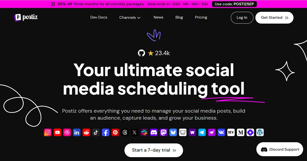 Screenshot of Postiz – An AI tool in the ,AI Photo & Image Generator ,AI Content Generator ,AI Social Media Assistant ,AI Analytics Assistant  category, showcasing its interface and key features.