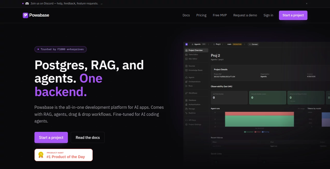 Screenshot of Powabase AI – An AI tool in the ,AI Developer Tools ,AI Business Ideas Generator ,AI Productivity Tools ,AI Workflow Management  category, showcasing its interface and key features.
