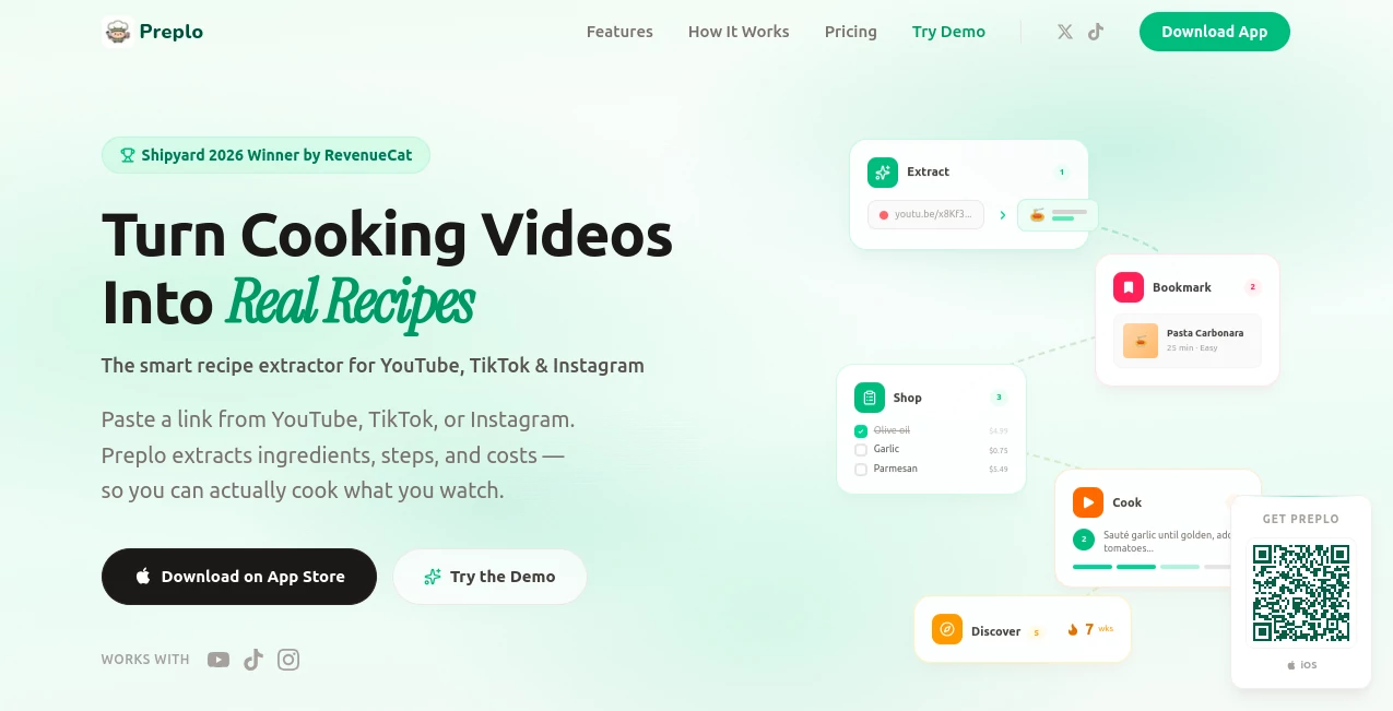 Screenshot of Preplo – An AI tool in the ,AI Cooking Assistant ,AI Recipe Assistant ,AI Life Assistant ,AI Productivity Tools  category, showcasing its interface and key features.