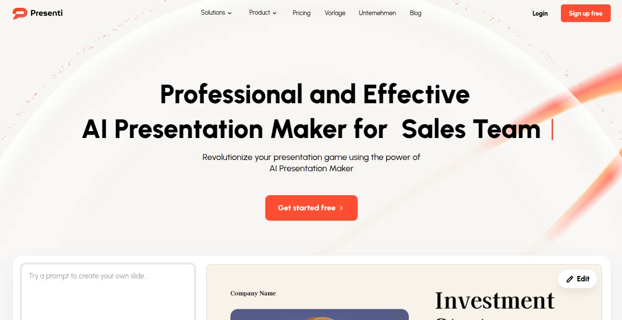 Screenshot of Presenti AI – An AI tool in the ,AI Content Generator ,AI Presentation Generator ,AI Productivity Tools ,AI Documents Assistant  category, showcasing its interface and key features.