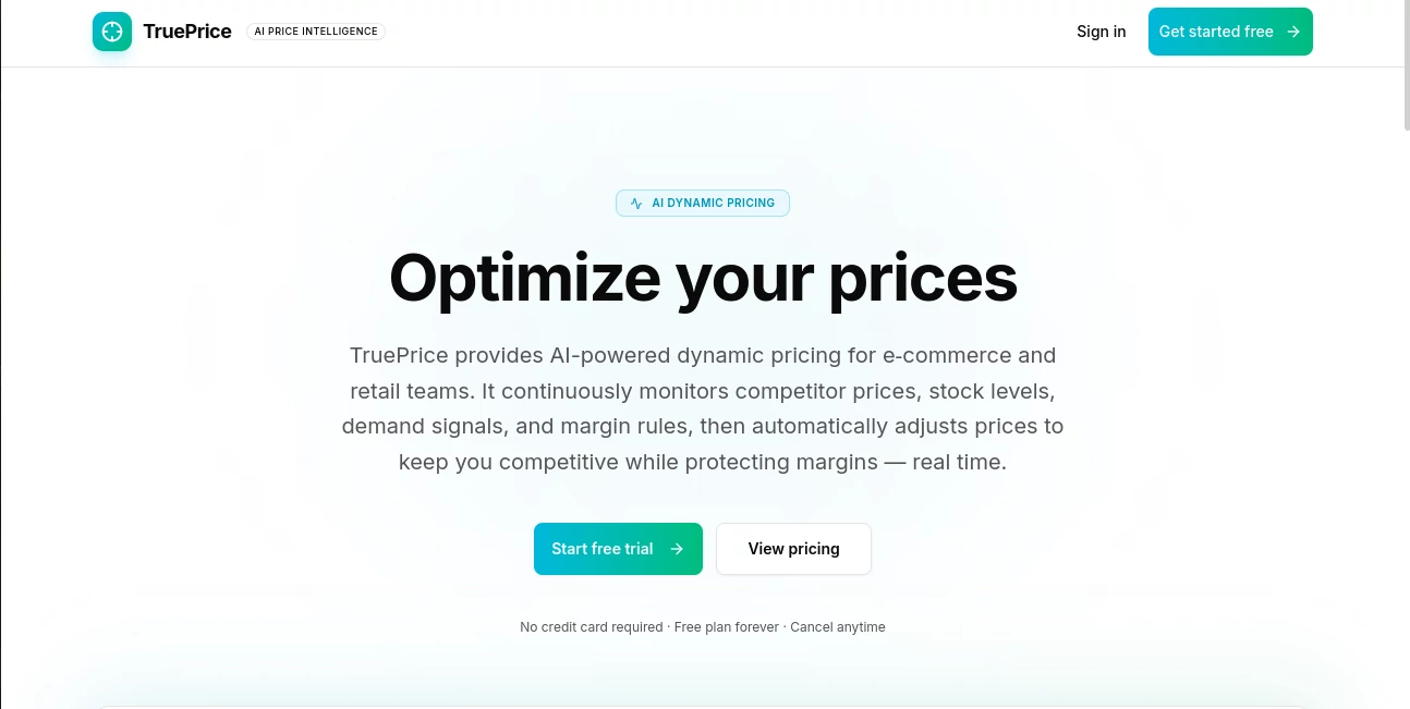 Screenshot of PriceForge – An AI tool in the ,AI Sales Assistant ,AI E-commerce Assistant ,AI Analytics Assistant ,AI Productivity Tools  category, showcasing its interface and key features.