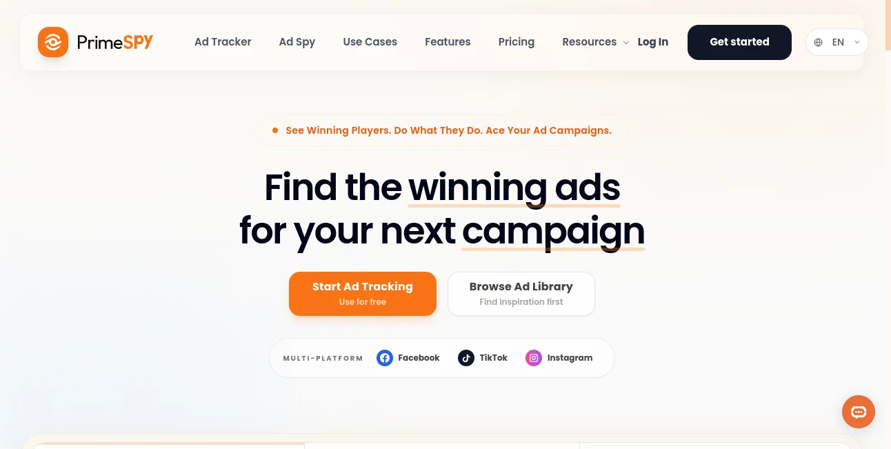 Screenshot of PrimeSpy – An AI tool in the ,AI Ad Creative Assistant ,Marketing ,AI Analytics Assistant ,AI Advertising Assistant  category, showcasing its interface and key features.