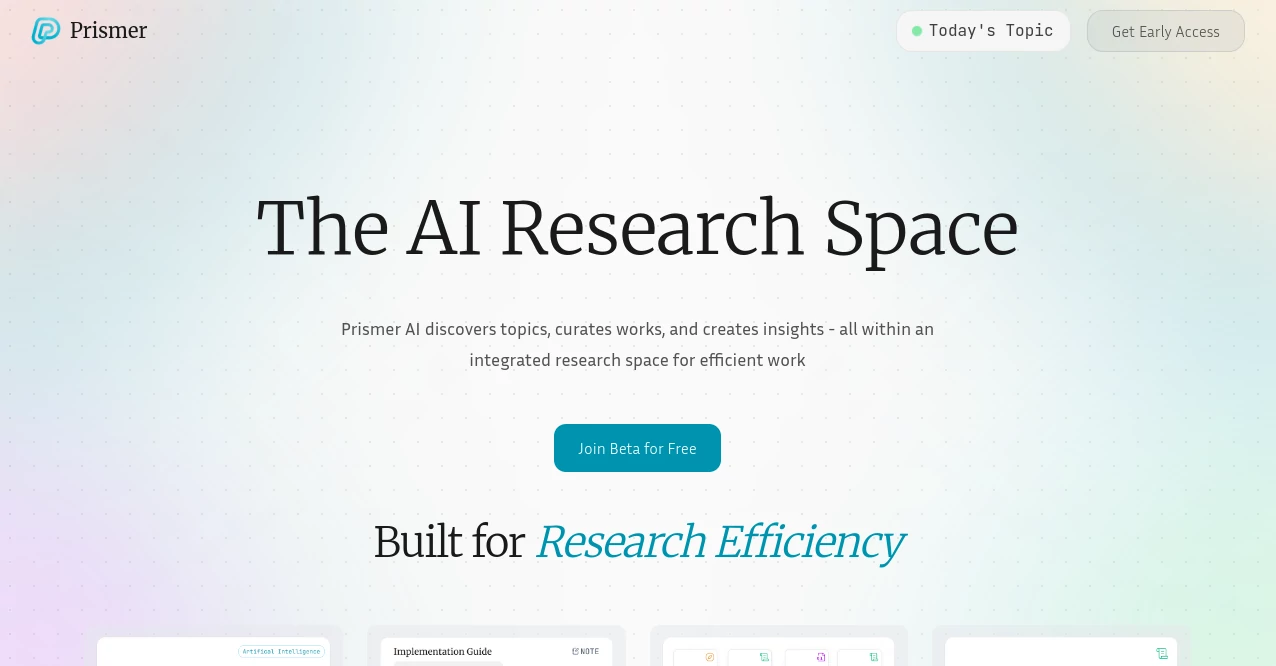 Screenshot of Prismer ai – An AI tool in the ,AI Knowledge Management ,AI Research Tool ,AI Knowledge Base ,AI Knowledge Graph  category, showcasing its interface and key features.