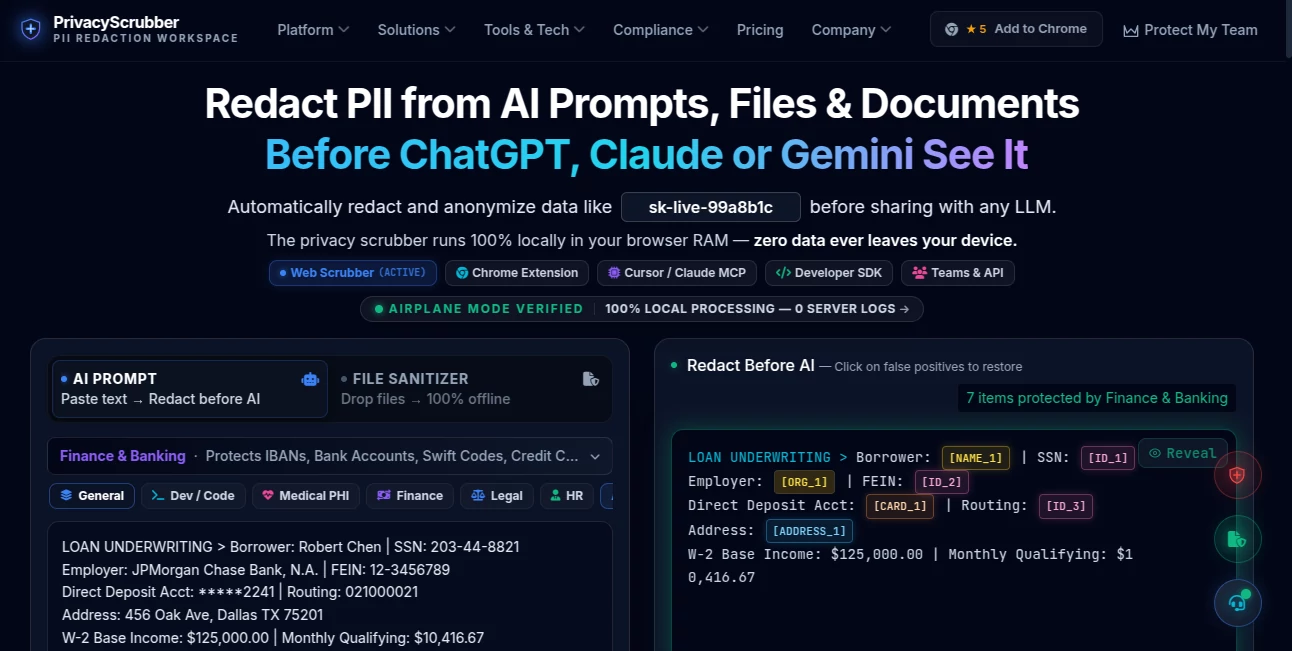 Screenshot of PrivacyScrubber – An AI tool in the ,AI Documents Assistant ,AI Files Assistant ,AI Developer Tools ,Other  category, showcasing its interface and key features.