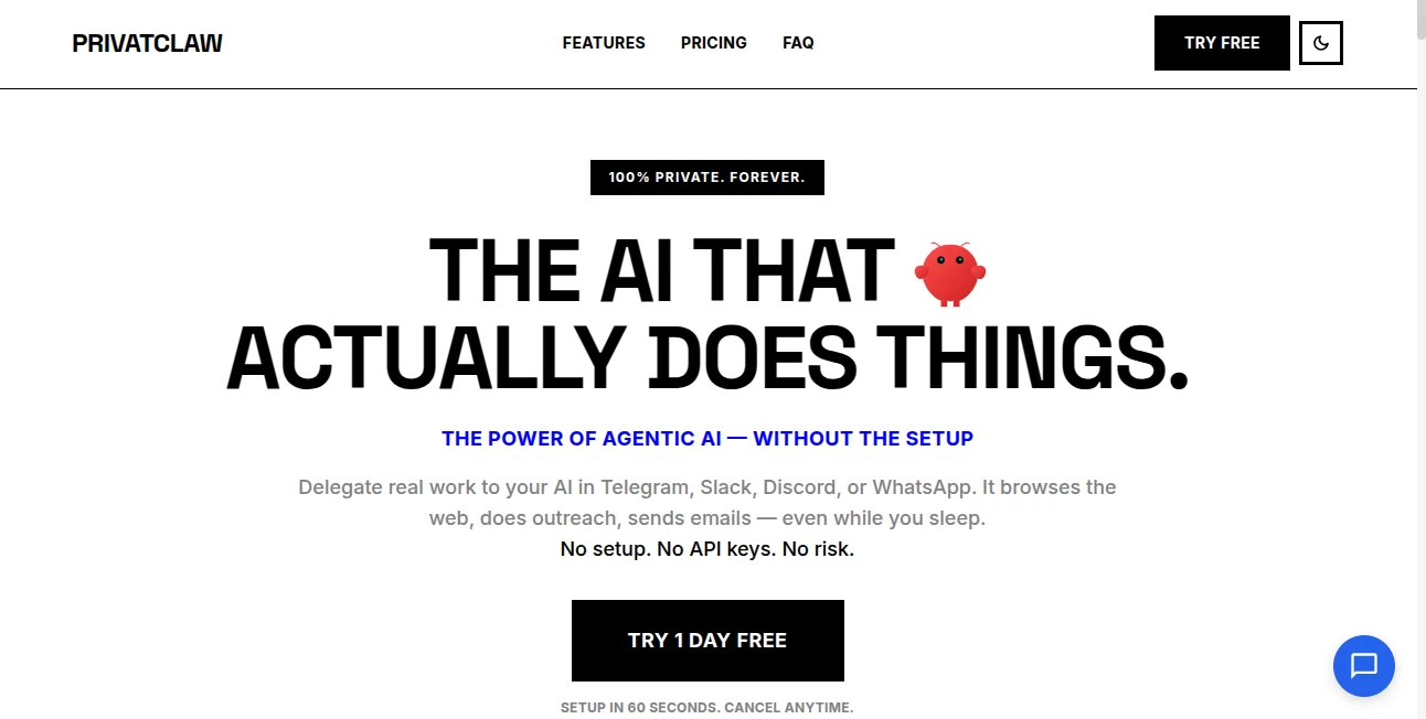 Screenshot of privatclaw – An AI tool in the ,AI Life Assistant ,AI Legal Assistant  category, showcasing its interface and key features.