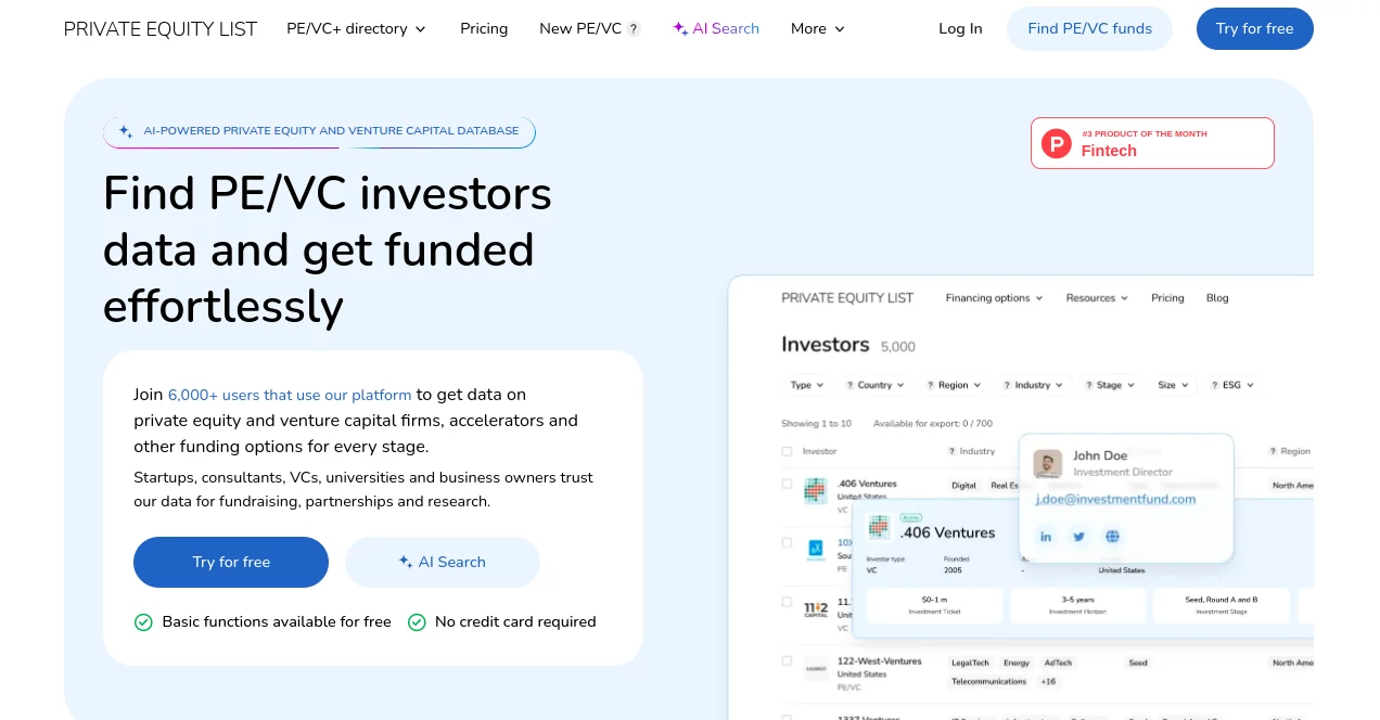 Screenshot of PRIVATE EQUITY LIST – An AI tool in the ,AI Sales Assistant ,AI Research Tool ,AI Business Ideas Generator ,AI Consulting Assistant  category, showcasing its interface and key features.