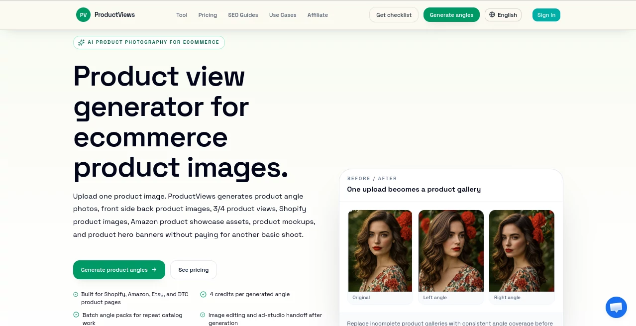 Screenshot of ProductViews – An AI tool in the ,AI Photo & Image Generator ,AI E-commerce Assistant ,AI Advertising Assistant ,AI Marketing Plan Generator  category, showcasing its interface and key features.