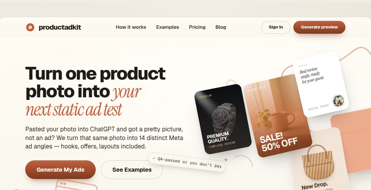 Screenshot of ProductAdKit – An AI tool in the ,AI Advertising Assistant ,AI Ad Creative Assistant ,AI Ad Generator ,AI Digital Marketing Generator  category, showcasing its interface and key features.