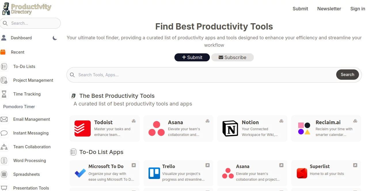 Screenshot of Productivity Directory – An AI tool in the ,AI Tools Directory  category, showcasing its interface and key features.