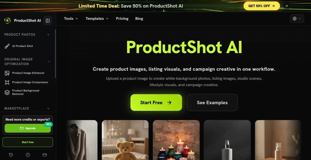 Screenshot of ProductShot AI – An AI tool in the ,AI Photo & Image Generator ,AI Image to Image ,AI E-commerce Assistant ,AI Advertising Assistant  category, showcasing its interface and key features.