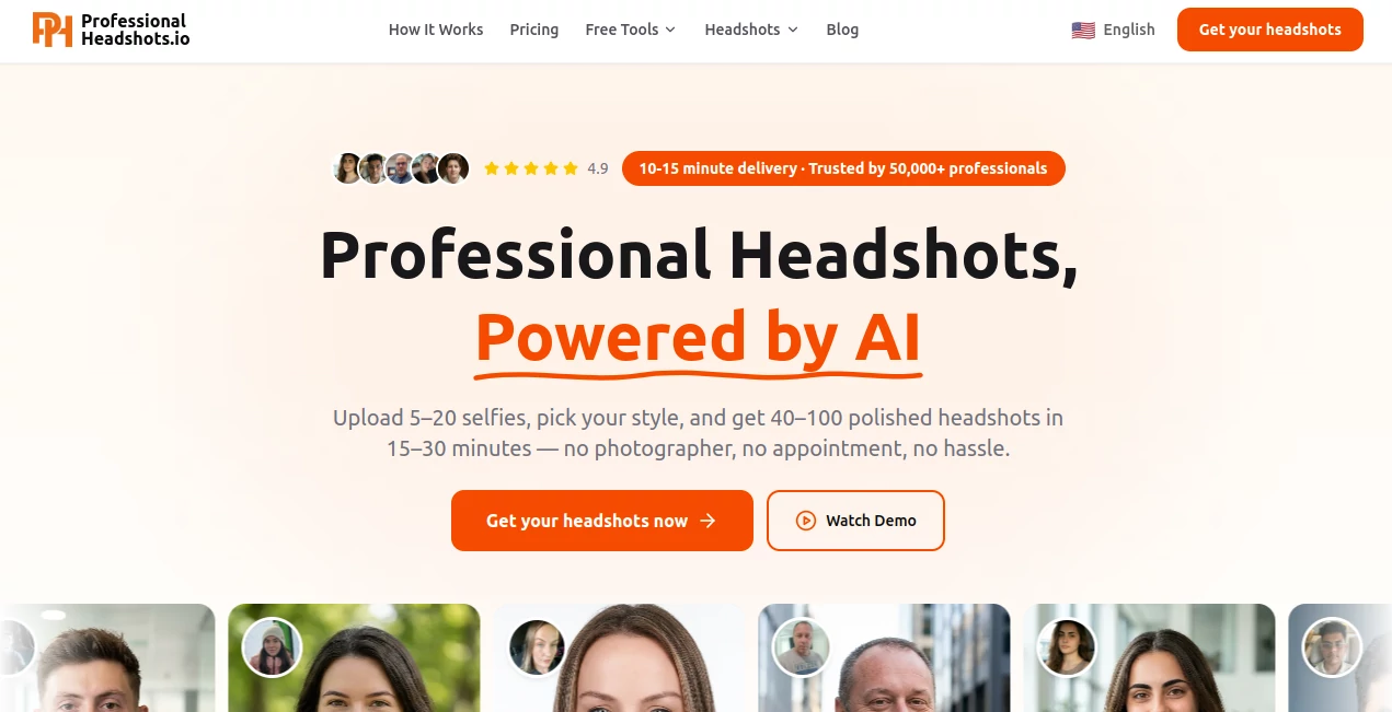 Screenshot of Professional Headshots.io – An AI tool in the ,AI Photo & Image Generator ,AI Avatar Generator ,AI Photography ,AI Profile Picture Generator  category, showcasing its interface and key features.