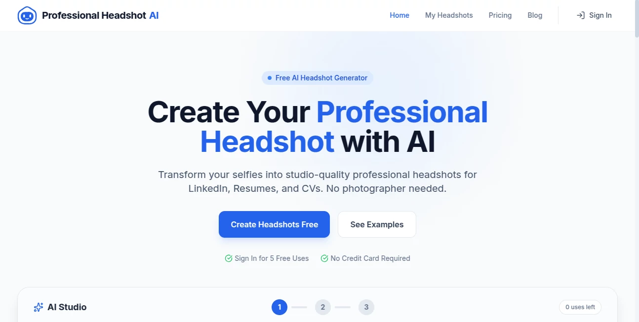 Screenshot of Professional Headshot AI – An AI tool in the ,AI Avatar Generator ,Photo & Image Editor ,AI Profile Picture Generator ,AI Selfie & Portrait  category, showcasing its interface and key features.