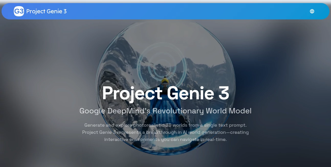 Screenshot of Project Genie 3 – An AI tool in the ,AI Game ,AI 3D Model Generator ,AI Image to 3D Model ,AI Design Generator  category, showcasing its interface and key features.