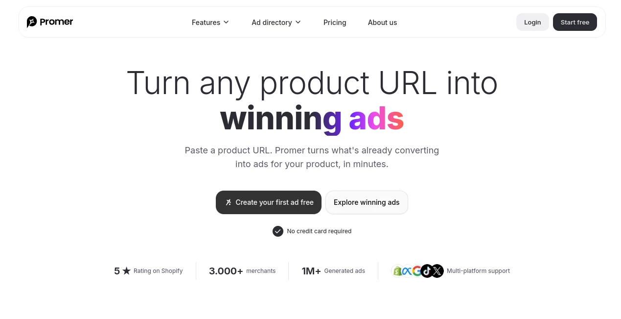 Screenshot of Promer – An AI tool in the ,AI Ad Creative Assistant ,AI Ad Generator ,AI E-commerce Assistant ,AI Advertising Assistant  category, showcasing its interface and key features.