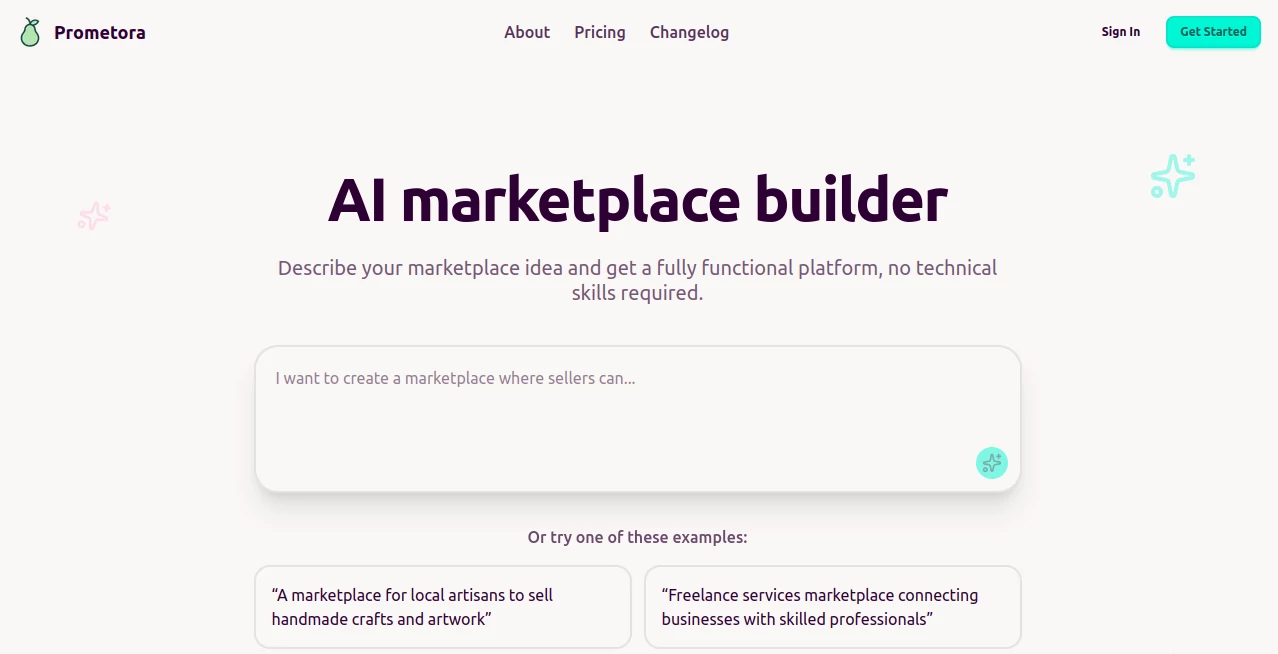 Screenshot of Prometora – An AI tool in the ,AI Website Builder ,AI App Builder ,AI No-Code & Low-Code ,AI E-commerce Assistant  category, showcasing its interface and key features.
