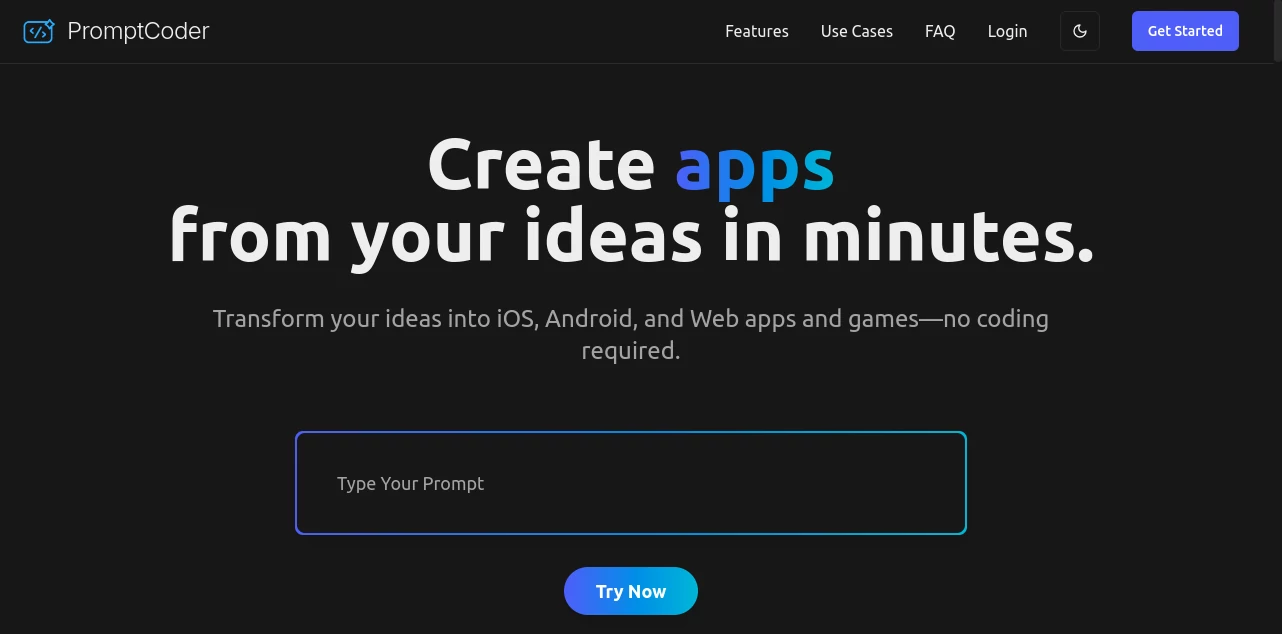 Screenshot of PromptCoder – An AI tool in the ,AI No-Code & Low-Code ,AI Code Generator ,AI App Builder  category, showcasing its interface and key features.
