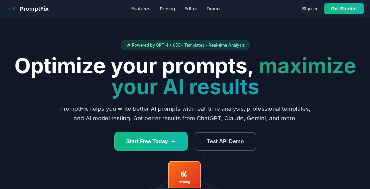 Screenshot of PromptFix – An AI tool in the ,AI Writing Assistants ,AI Creative Writing ,AI Content Generator ,Prompt  category, showcasing its interface and key features.