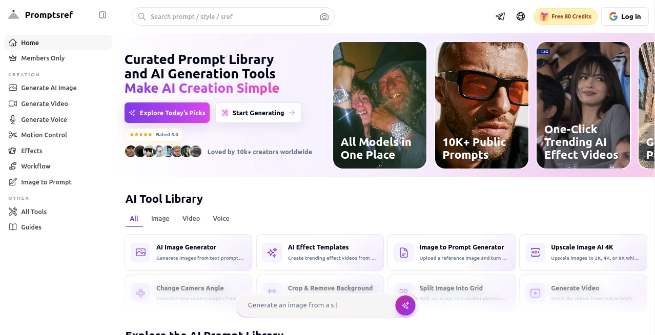 Screenshot of Promptsref – An AI tool in the ,AI Text to Image ,AI Photo & Image Generator ,AI Video Generator ,Prompt  category, showcasing its interface and key features.