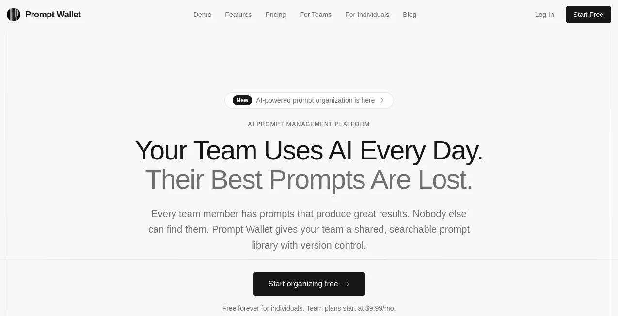 Screenshot of Prompt Wallet – An AI tool in the ,Prompt ,AI Productivity Tools ,AI Team Collaboration ,AI Workflow Management  category, showcasing its interface and key features.