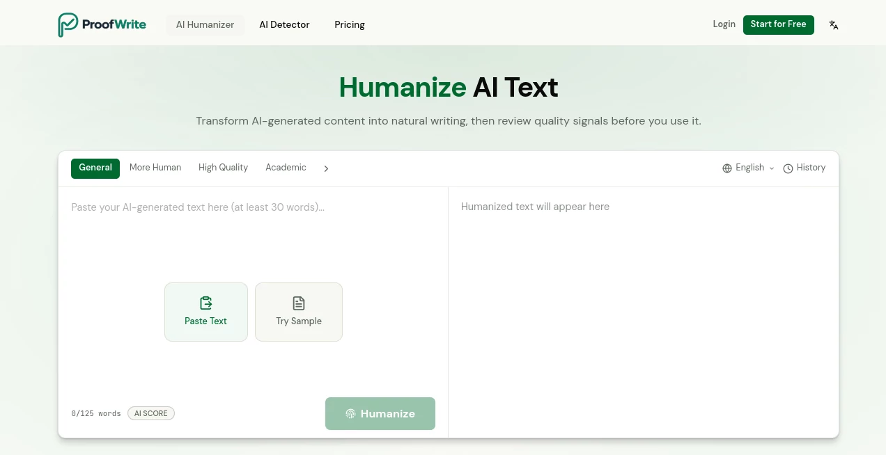 Screenshot of Proofwrite AI – An AI tool in the ,AI Paraphraser ,AI Writing Assistants ,AI Content Generator ,AI Grammar Checker  category, showcasing its interface and key features.