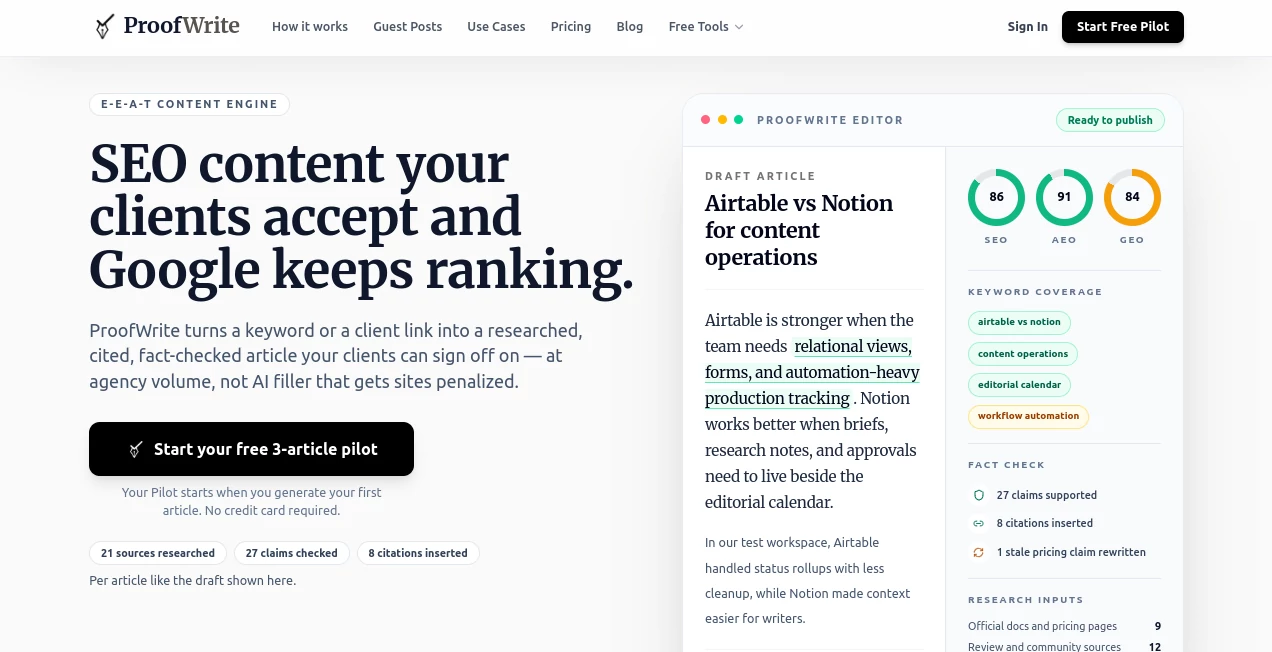 Screenshot of ProofWrite – An AI tool in the ,AI Blog Writer ,AI Writing Assistants ,AI Content Generator ,AI SEO Assistant  category, showcasing its interface and key features.