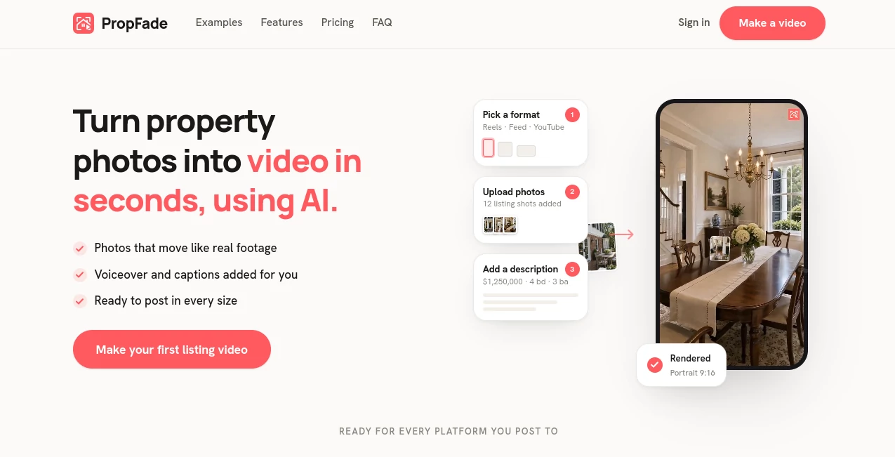 Screenshot of PropFade – An AI tool in the ,AI Photo & Image Generator ,AI E-commerce Assistant ,AI Image to Image ,AI Interior & Room Design  category, showcasing its interface and key features.