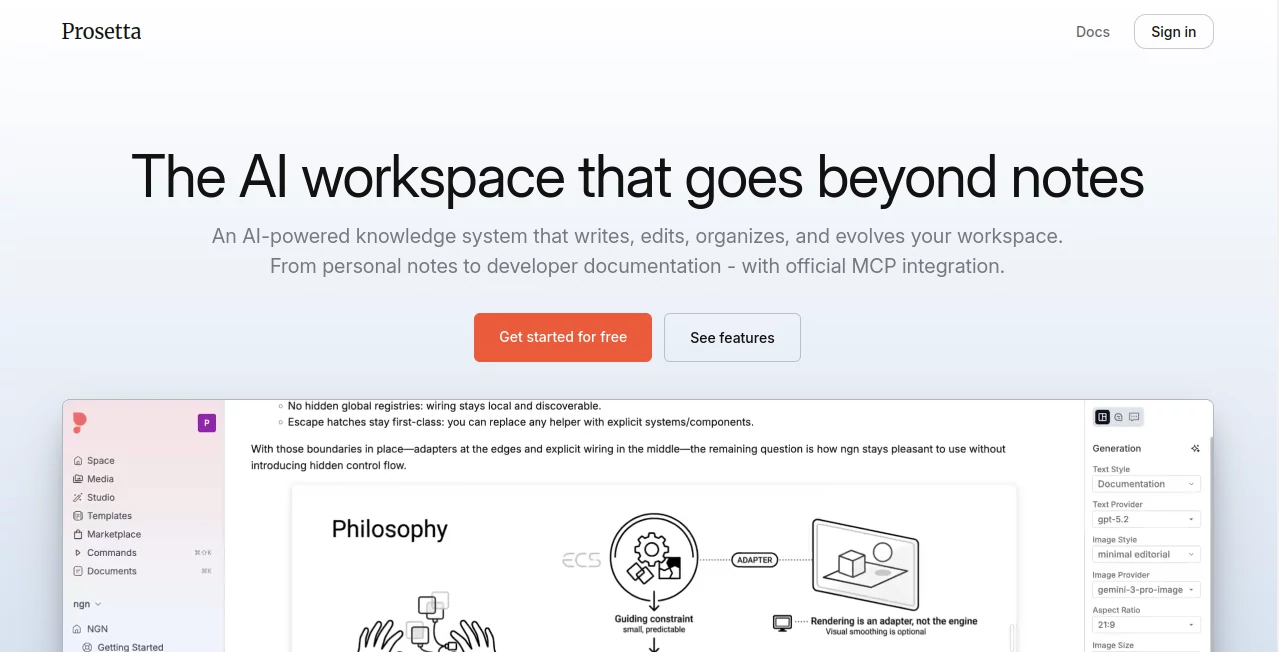 Screenshot of Prosetta AI – An AI tool in the ,Text & Writing ,AI Education Assistant ,AI Research Tool  category, showcasing its interface and key features.